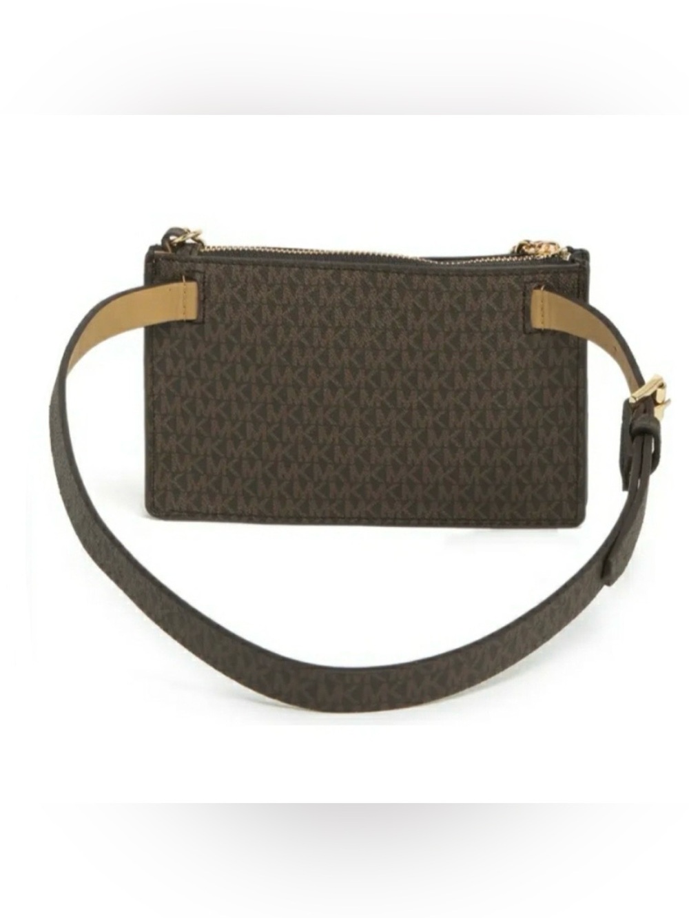 Michael Kors Belt Bag Brown Monogram Logo Print Leather Waist Pack Crossbody - Picture 2 of 10